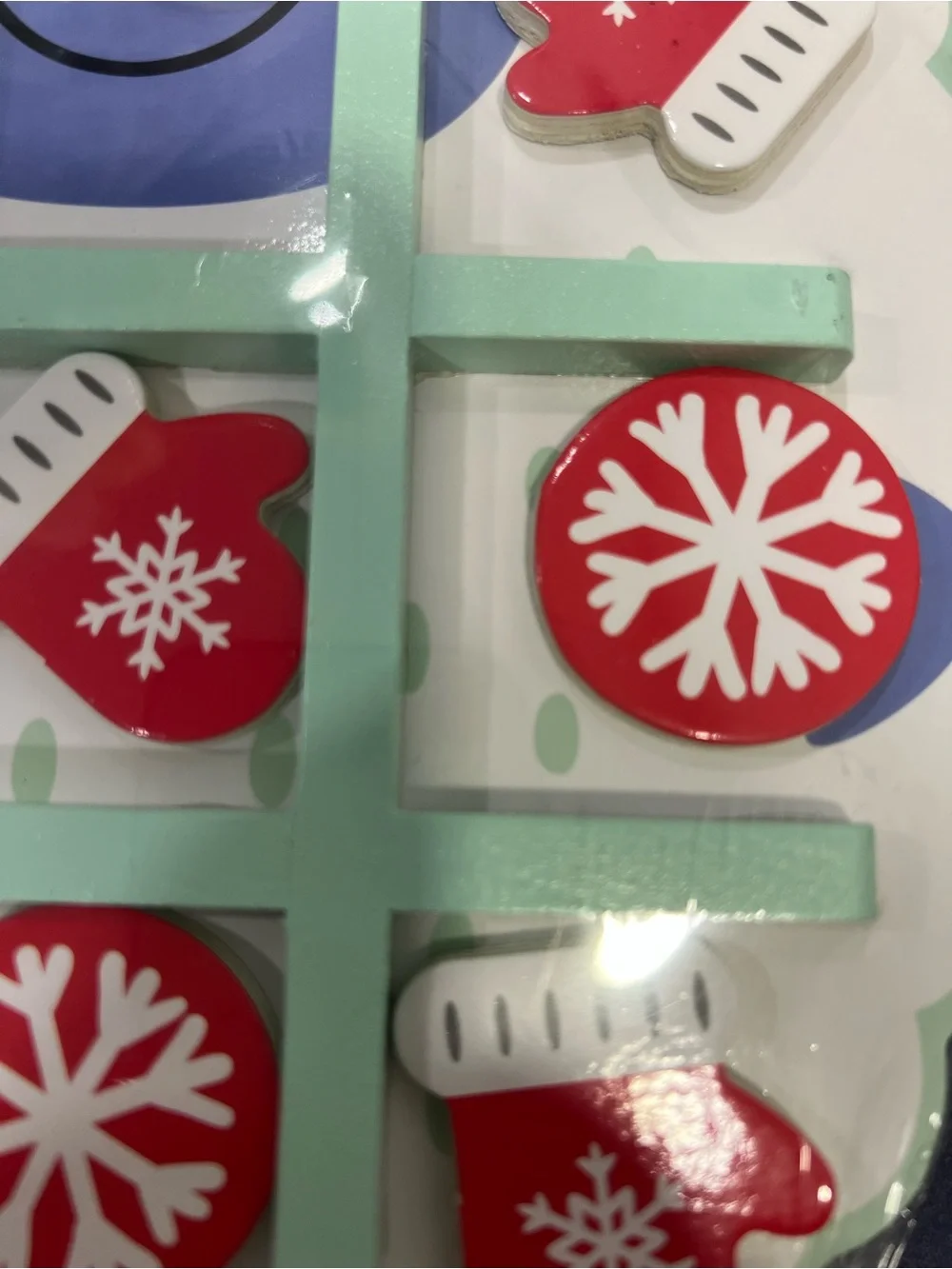 Yeti Wooden Tic Tac Toe Game with Green Border and Red Tokens